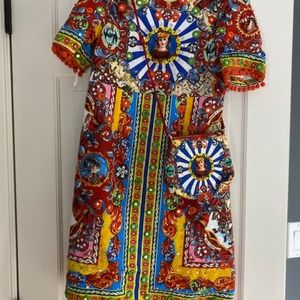 D&G Girl Mini me Red Dress Brocade Carretto Siciliano + matched BAG - 11/12Y